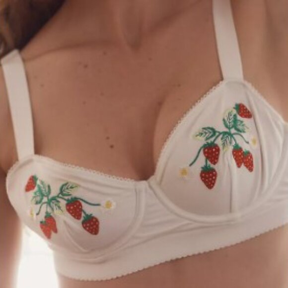 LYREBIRD CottonCloud Strawberry Embroidered Bra & Panty Set SZ LARGE - Picture 5 of 5